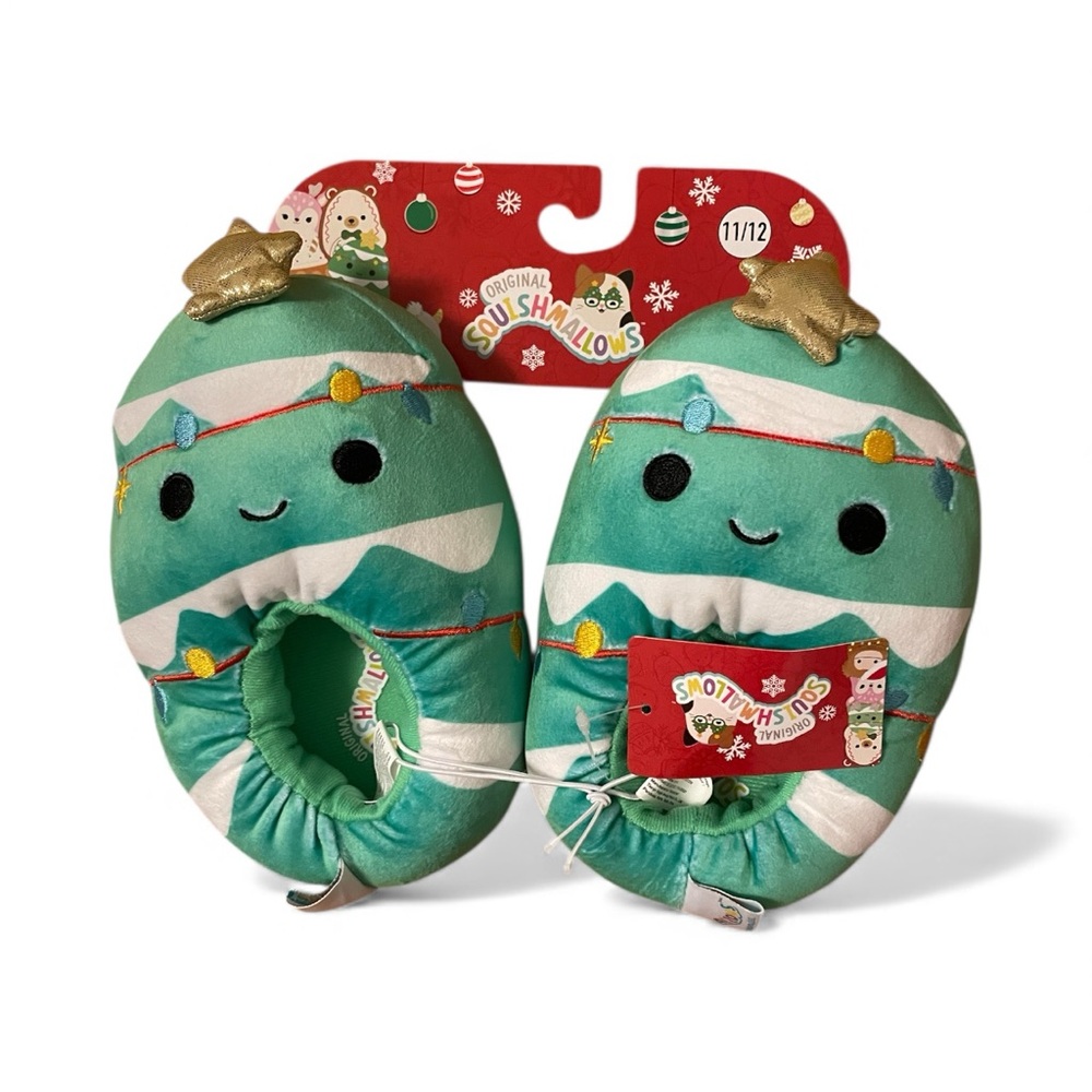 Squishmallows Festive Green and White Slippers